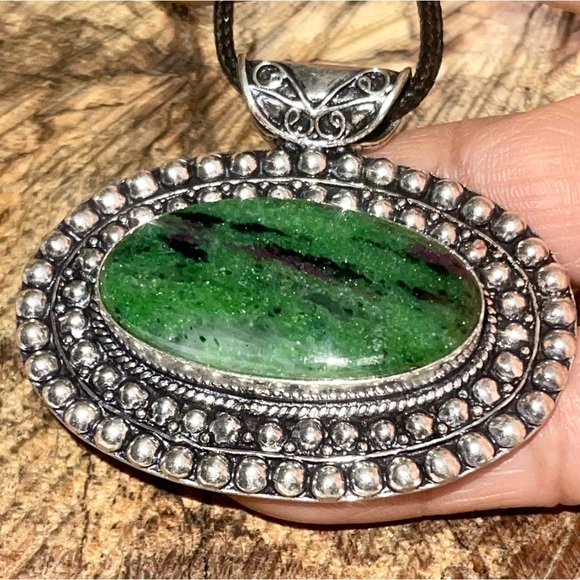Ruby Zoisite Pendant 1 7/8”x2” - Picture 2 of 10